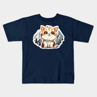 Orange Funny Cat Mountain Kids T-Shirt